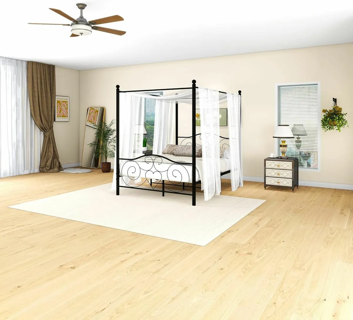 King Canopy Bed Frame 150x200cm Vintage Headboard - Image 3