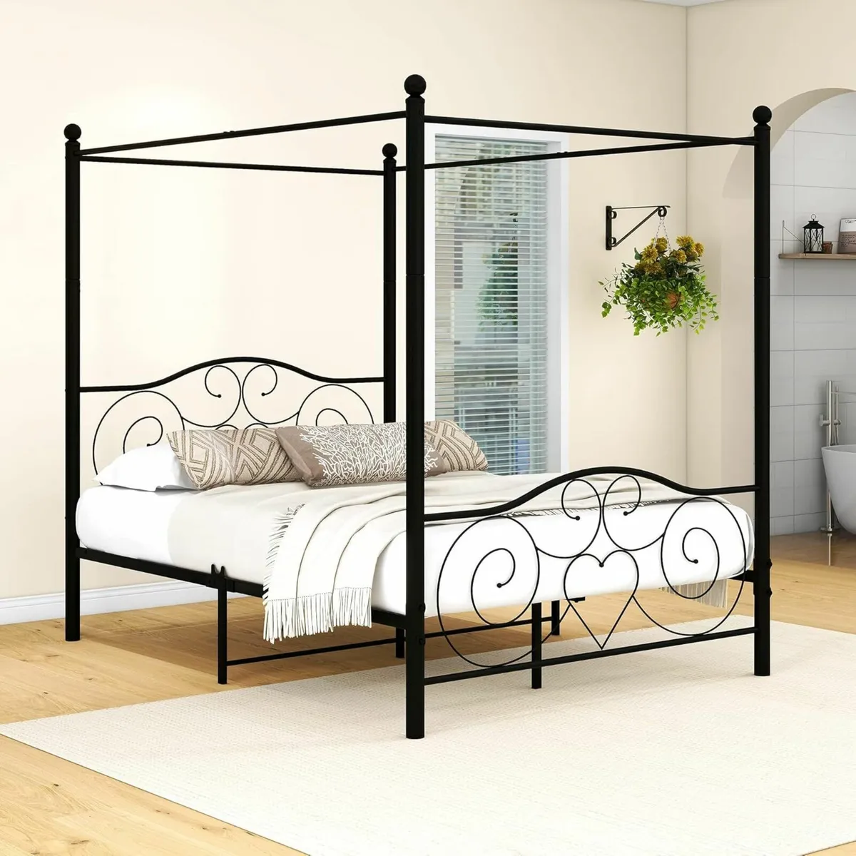 King Canopy Bed Frame 150x200cm Vintage Headboard - Image 4