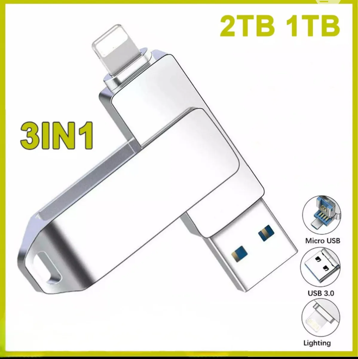 2TB 3 in 1 USB 3.0 Memory Stick for iPhone PC etc - Image 1