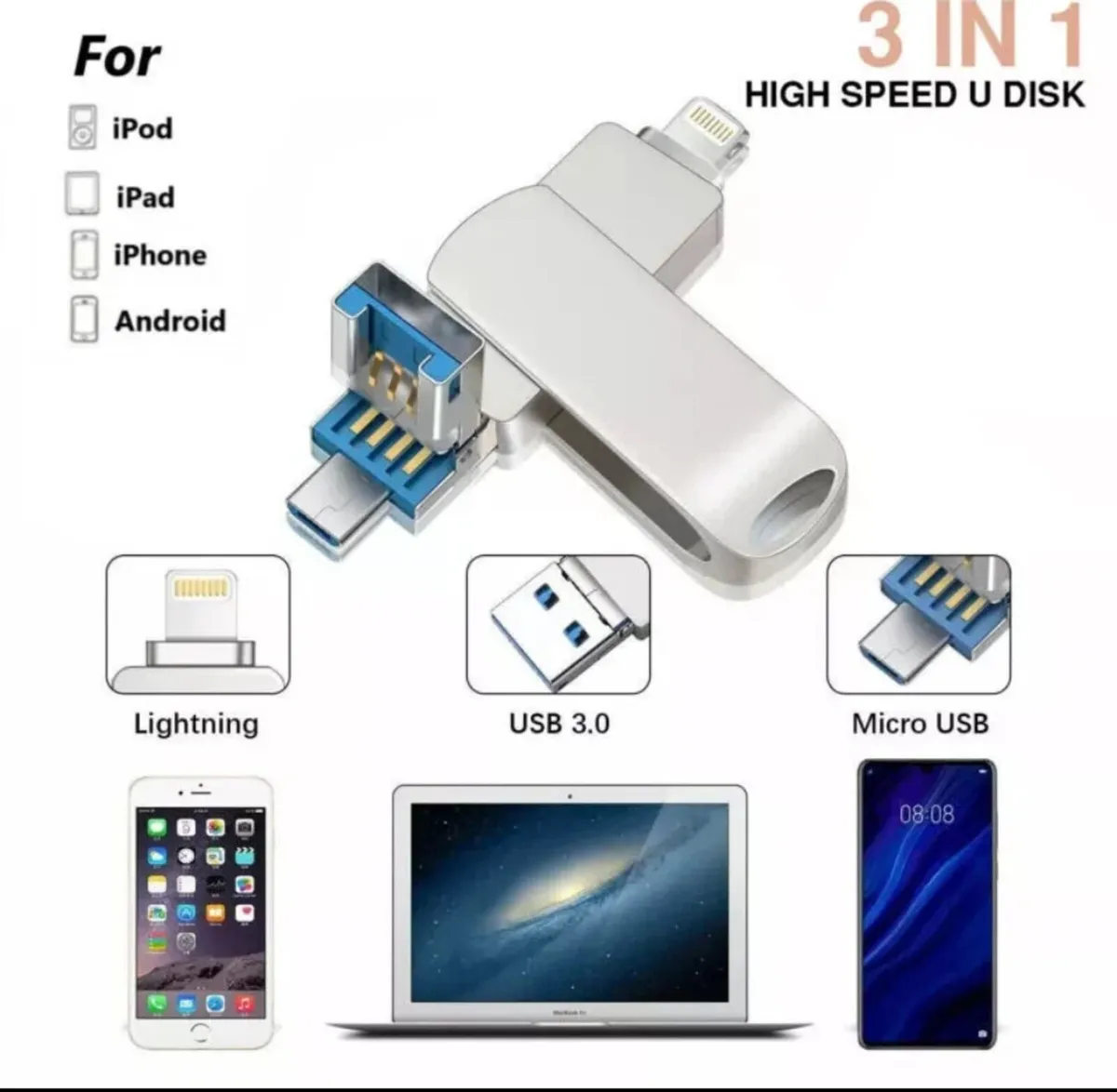 2TB 3 in 1 USB 3.0 Memory Stick for iPhone PC etc - Image 2
