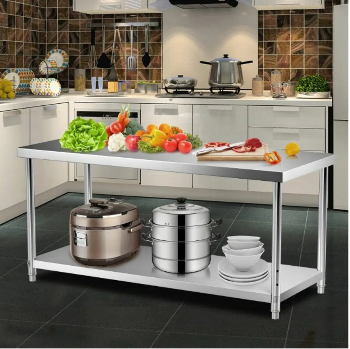 Heavy Duty Metal Worktable + Adjustable Undershelf - Image 4