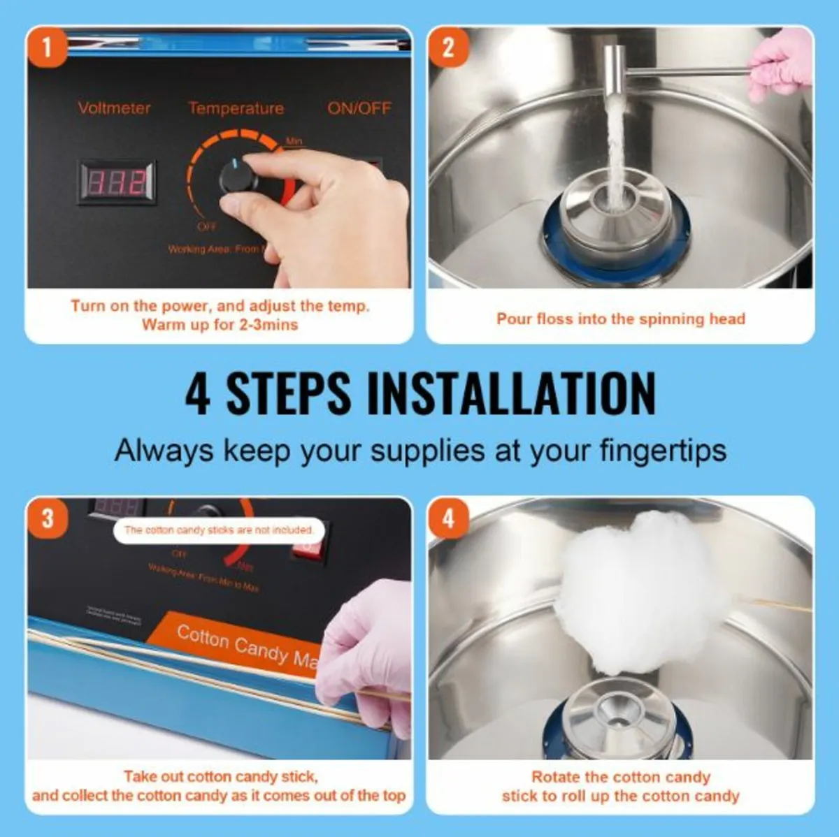 1000W Commercial Electric Cotton Candy Floss Maker - Image 4