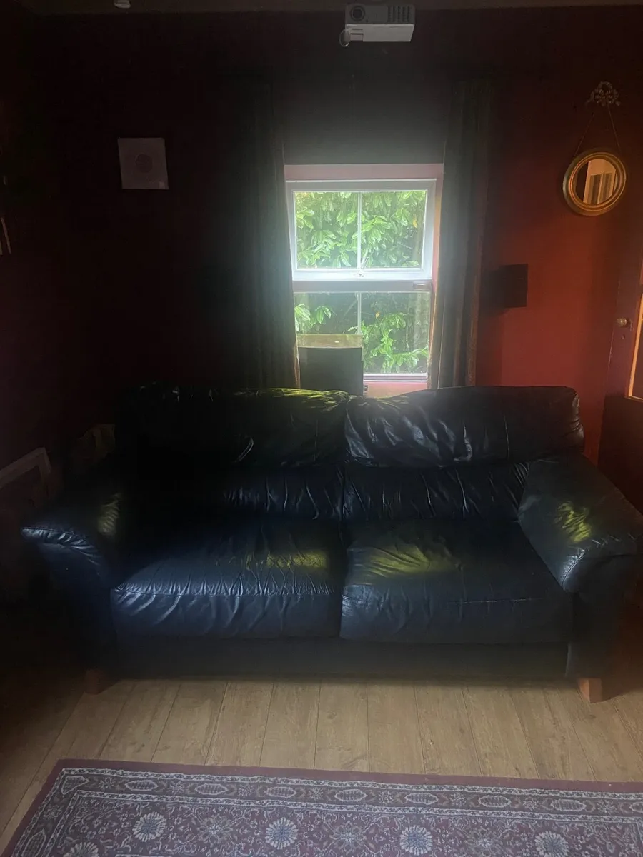 Sofa - black leather - Image 1