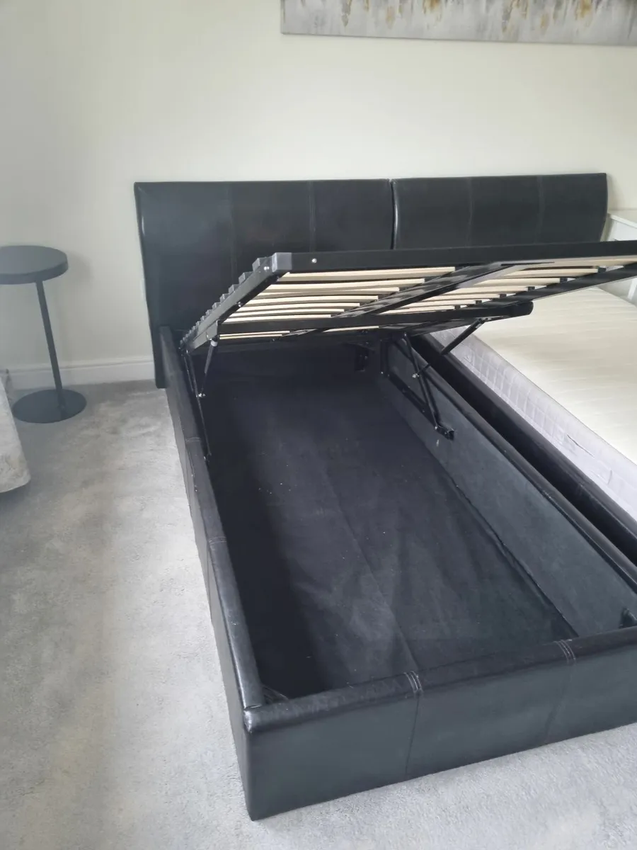 Bed frame, black leather with under storage - Image 2
