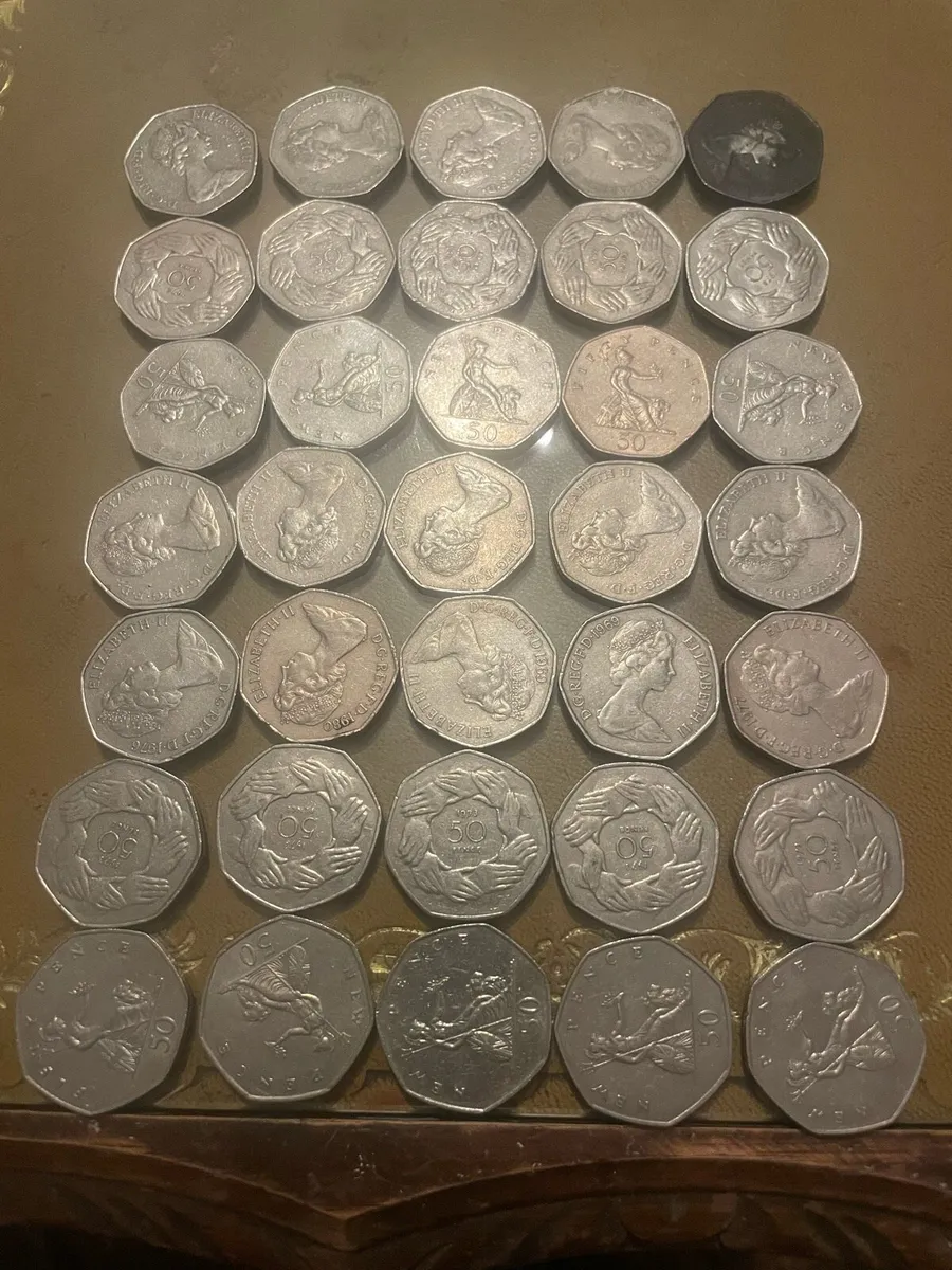 Old 50p English coins - Image 2