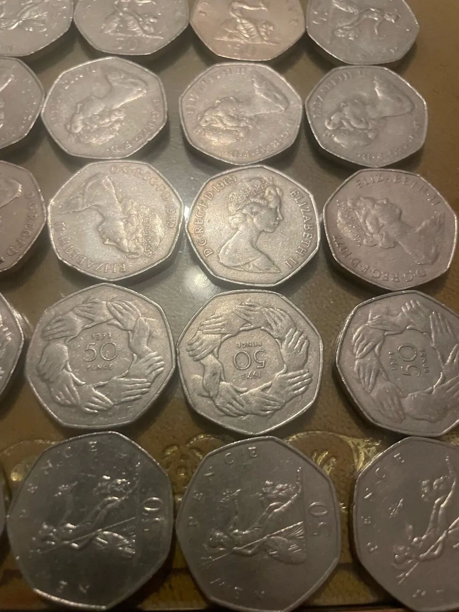 Old 50p English coins - Image 4