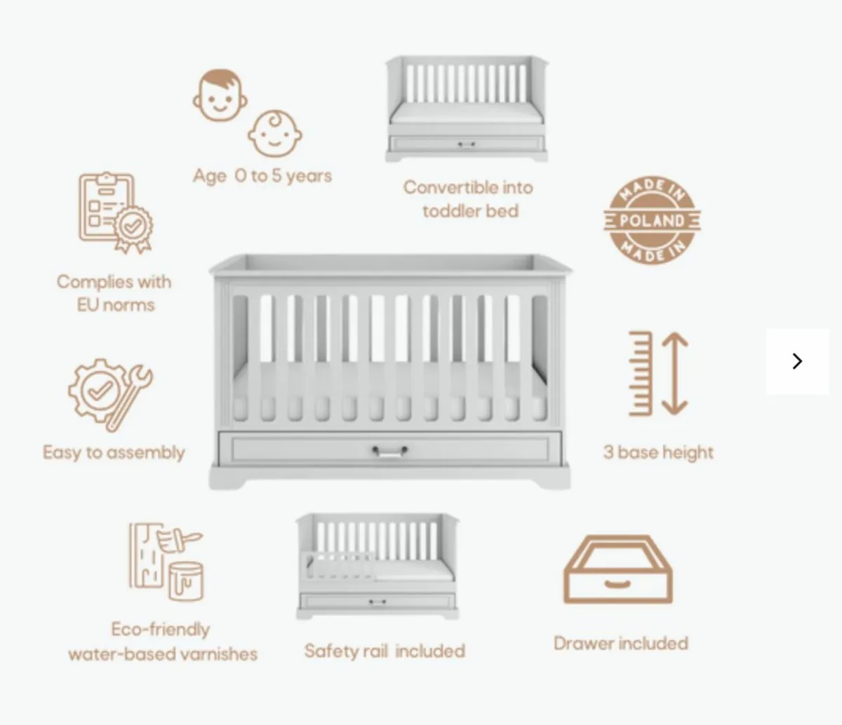 Bellamy Ines Cot Crib 70cm x 40cm - Image 1