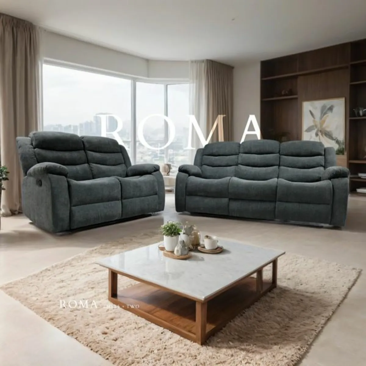 "Roma 3+2 Dark Grey Fabric Manual Recliner" - Image 1