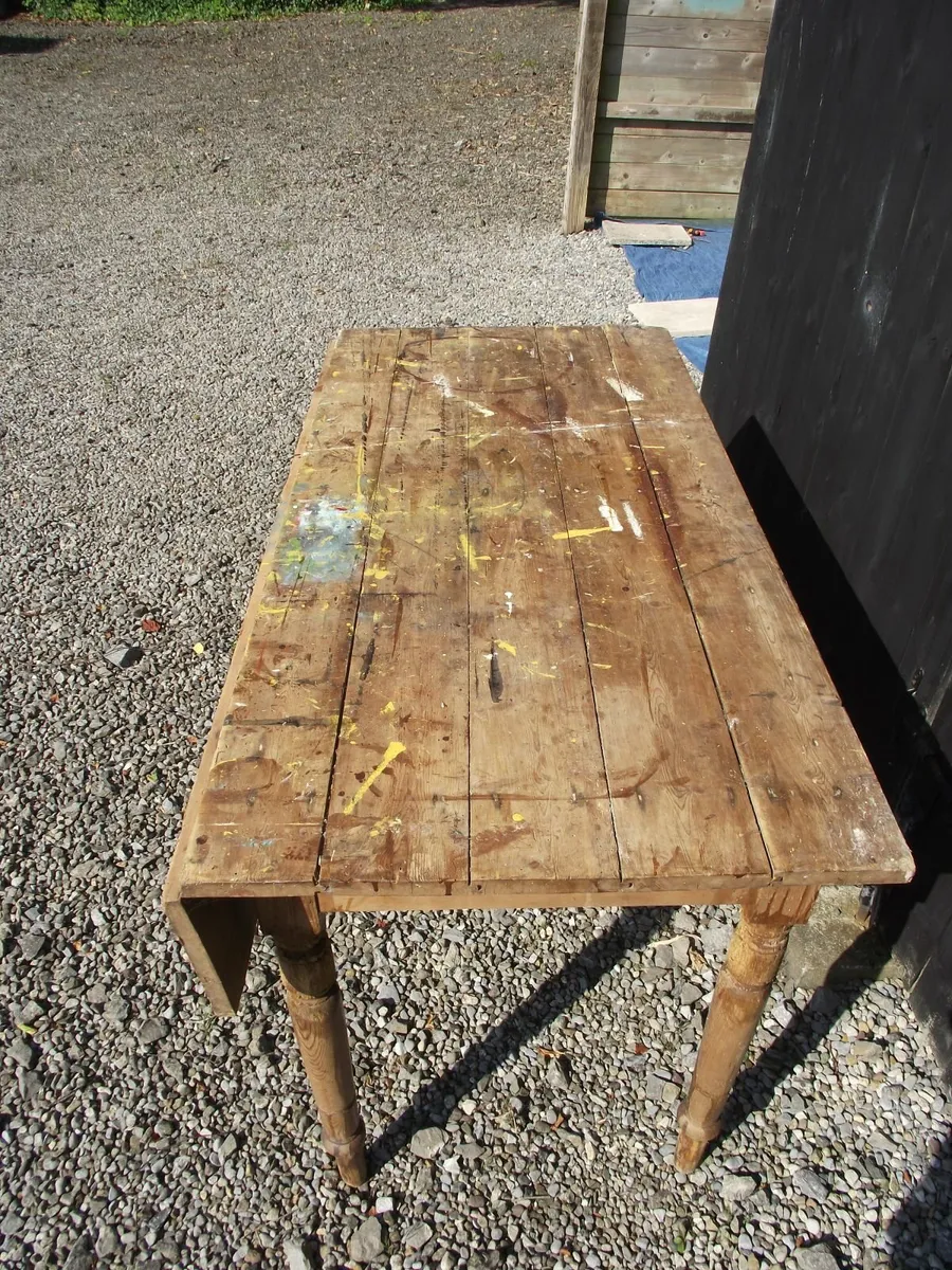 Antique Pine Kitchen Table - Image 2