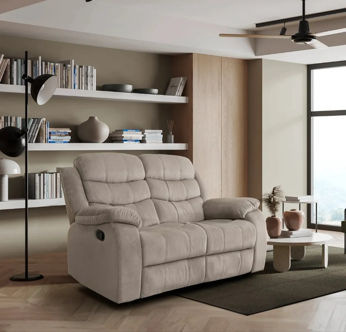2 Seater Fabric Recliner Sofa - Grey & Brown - Image 2