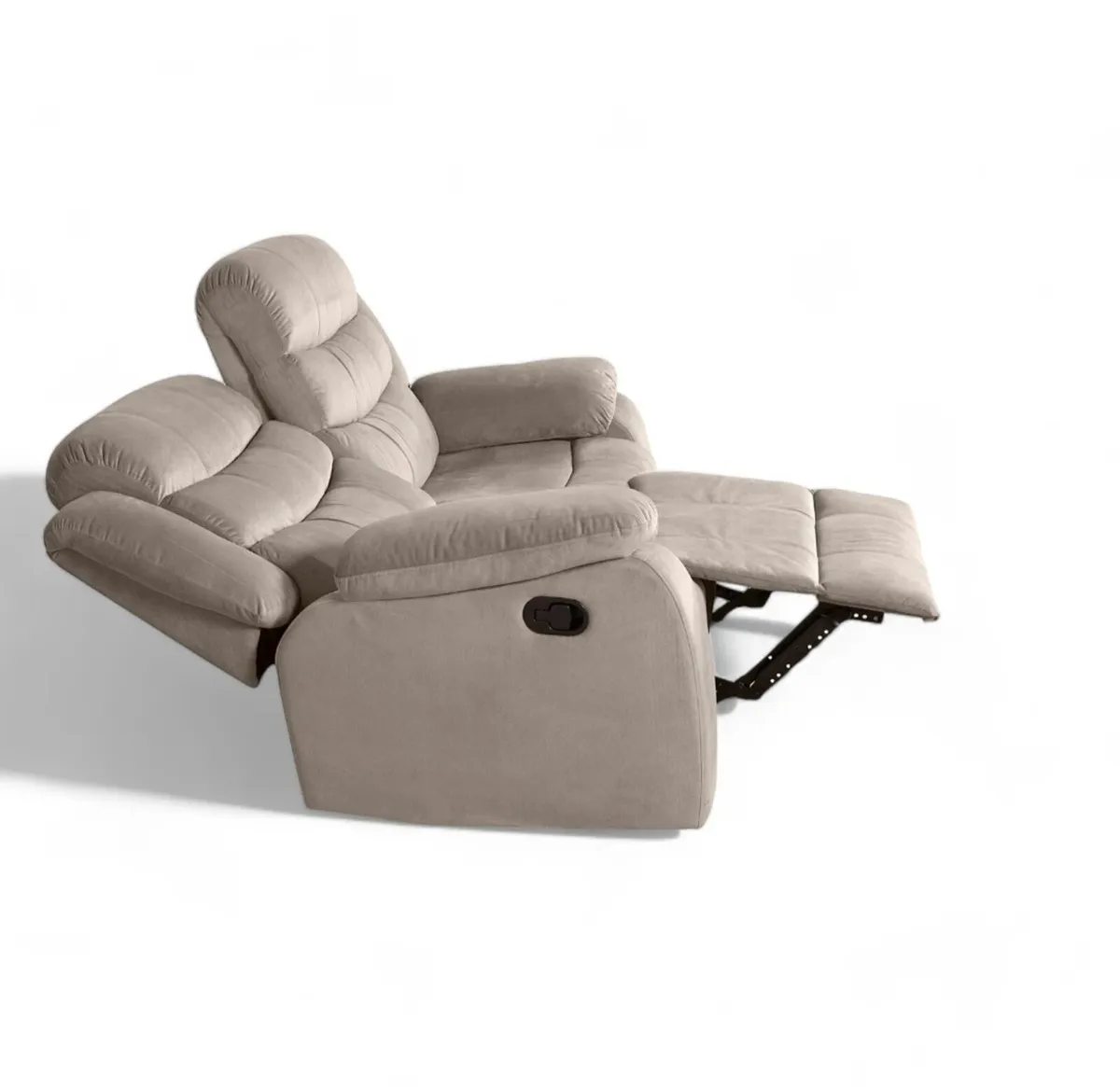 2 Seater Fabric Recliner Sofa - Grey & Brown - Image 3