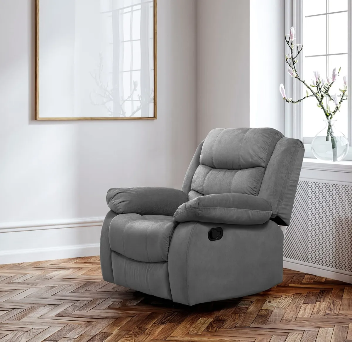 Single Chair Fabric Recliner Sofa Grey & Brown - Image 2