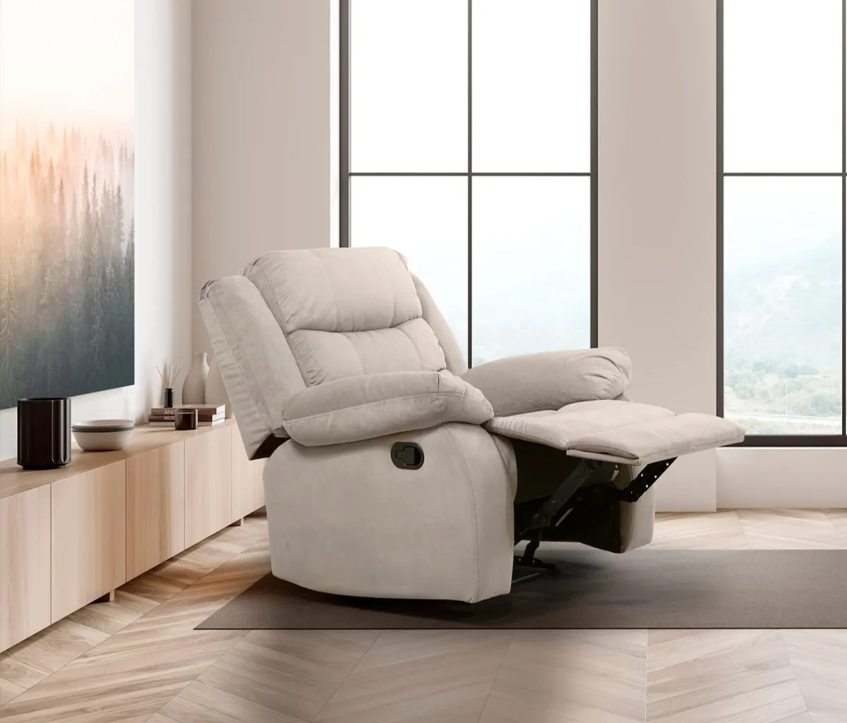 Single Chair Fabric Recliner Sofa Grey & Brown - Image 3