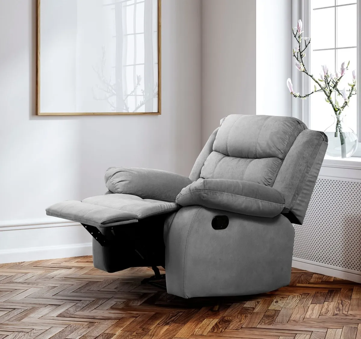Fabric Recliner Chair – Grey Brown Comfort Seat - Image 2