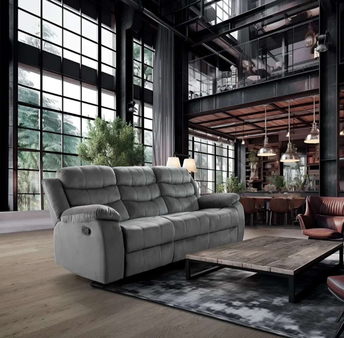 3 Seater Fabric Recliner Sofa Grey or Brown - Image 2