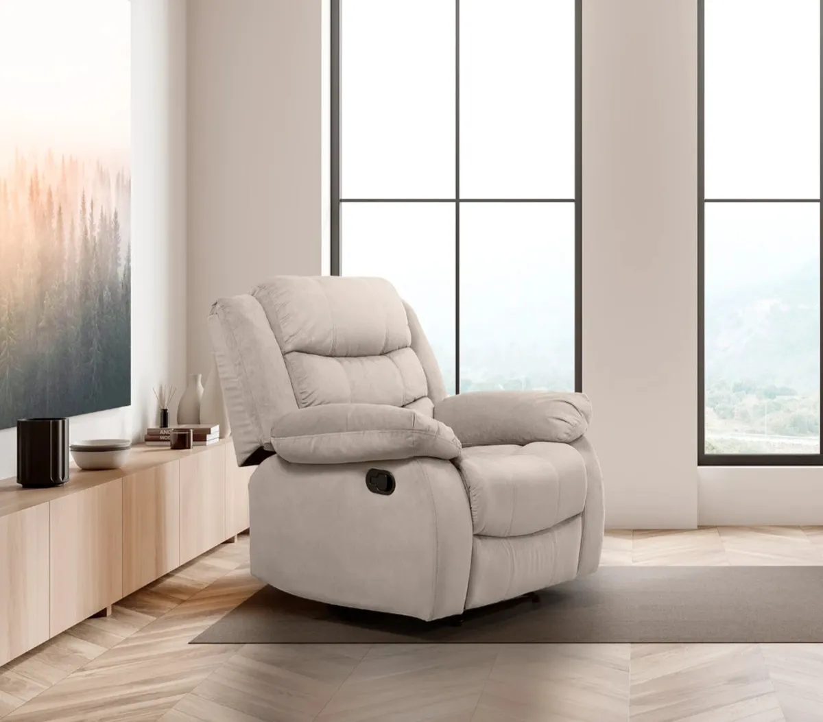 Single Chair Fabric Recliner Sofa Grey & Brown - Image 2