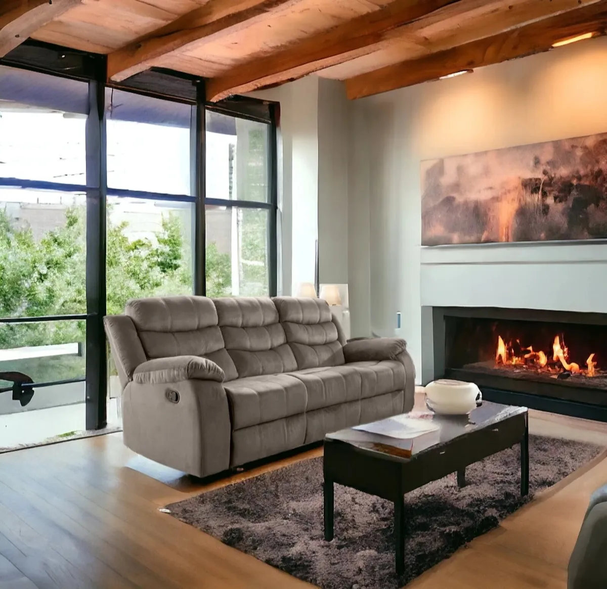 3 Seater Fabric Recliner Sofa Grey or Brown - Image 3