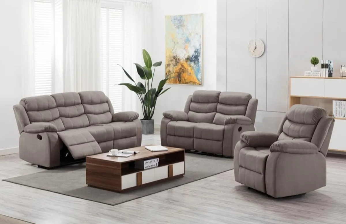 3 Seater Fabric Recliner Sofa Grey or Brown - Image 4