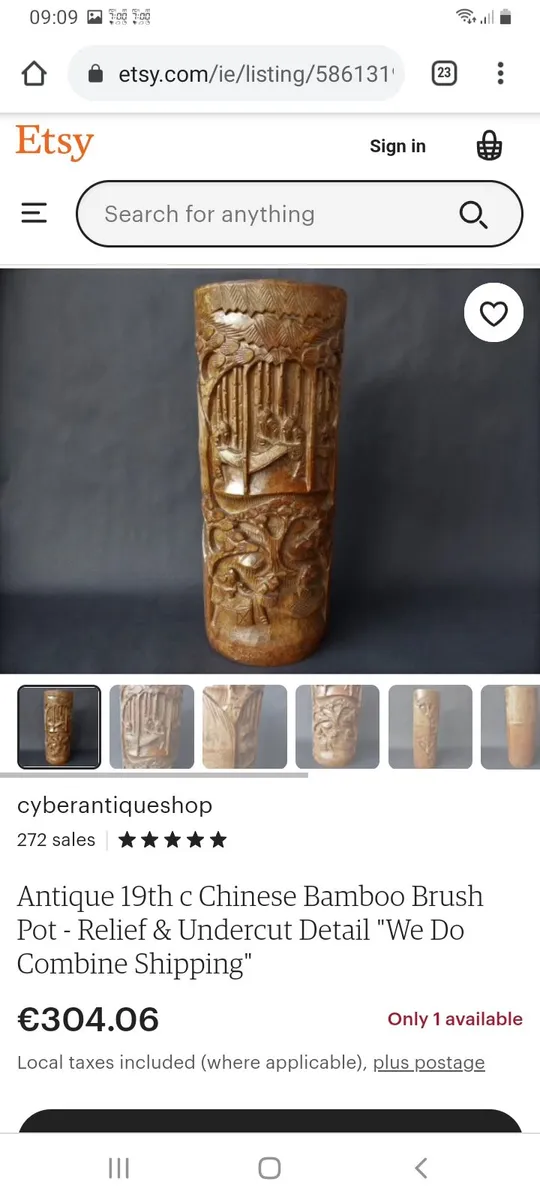 Antique hand-carved Bamboo pot - Image 1