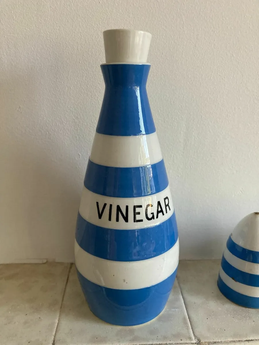 Cornishware -Vinegar Jar and Salt & Pepper-Vintage - Image 2
