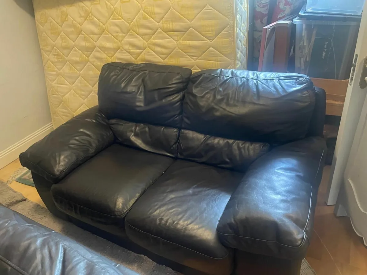 2 seater black Italian leather couch