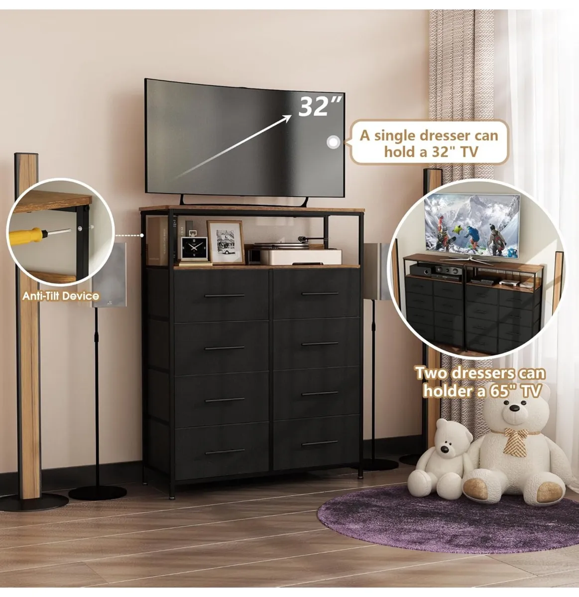 Chest of Drawers, Dresser for Bedroom with 8 Fabri - Image 4