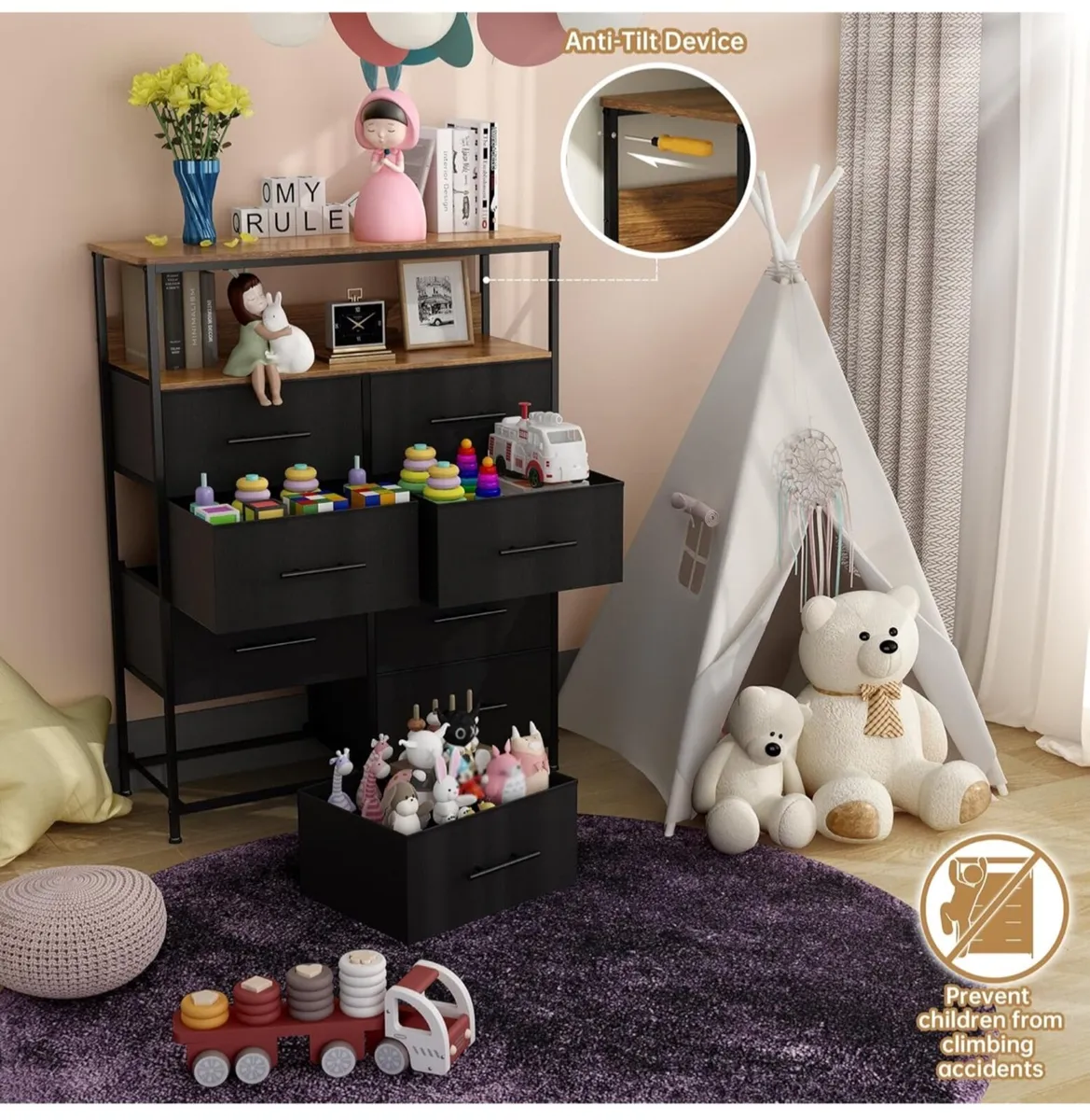 Chest of Drawers, Dresser for Bedroom with 8 Fabri - Image 4