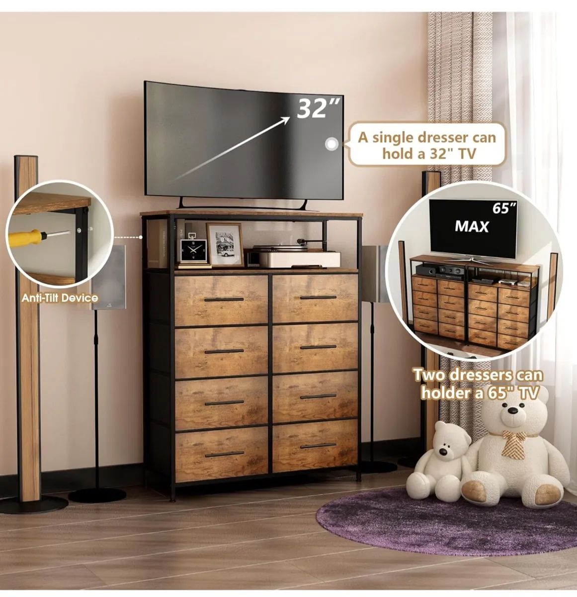 Chest of Drawers, Dresser for Bedroom with 8 Fabri - Image 4