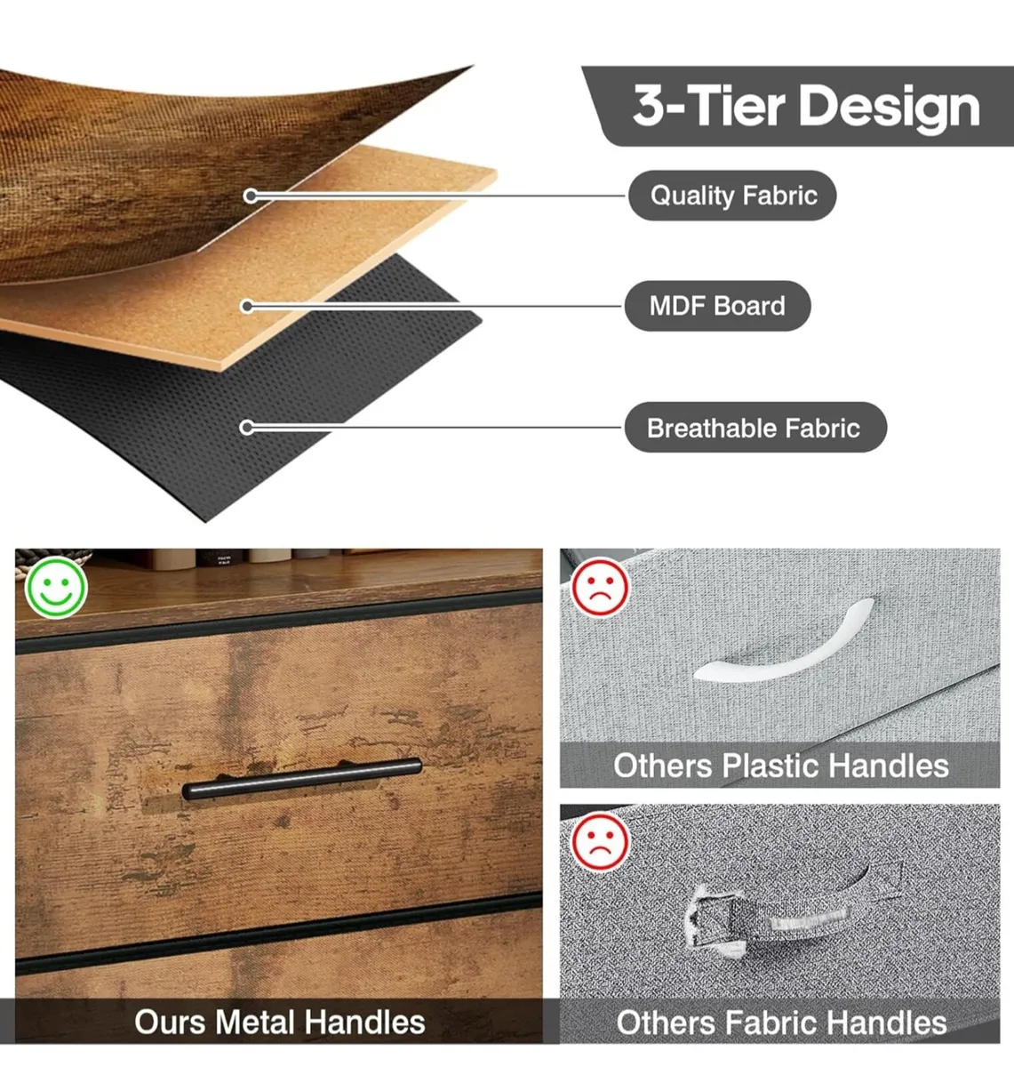 Chest of Drawers, Dresser for Bedroom with 8 Fabri - Image 4