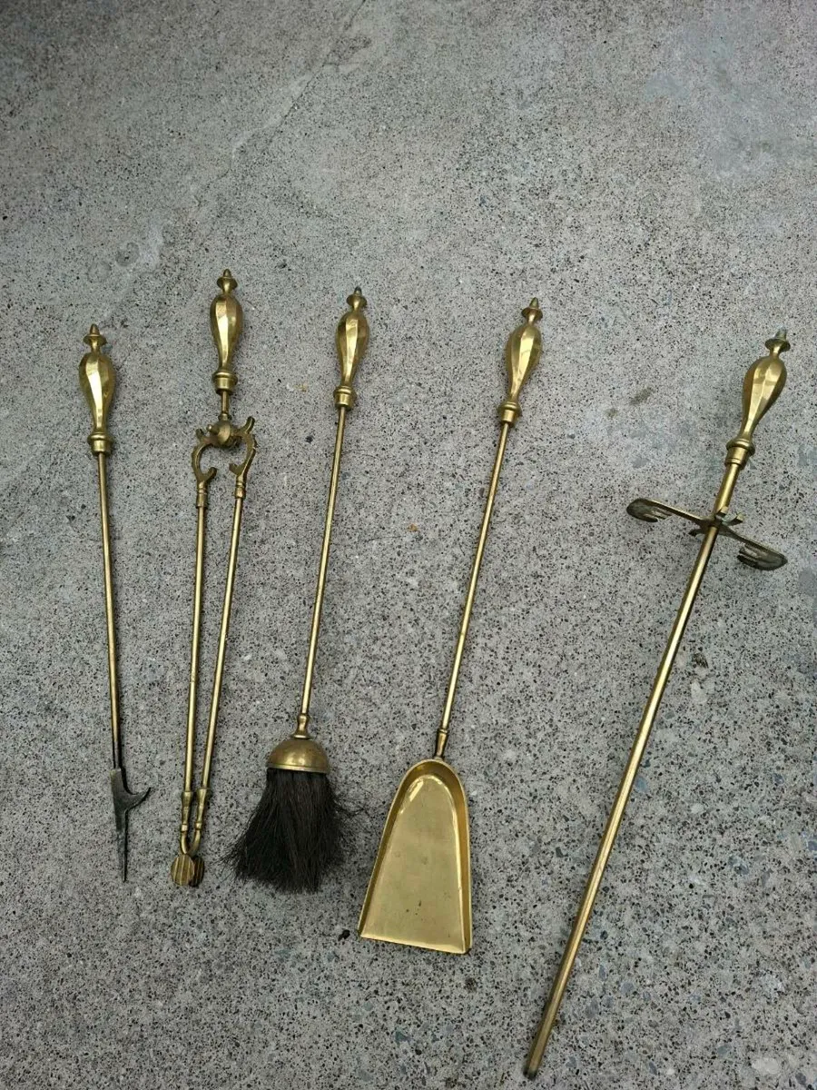 Antique Brass Fire Irons - Image 1