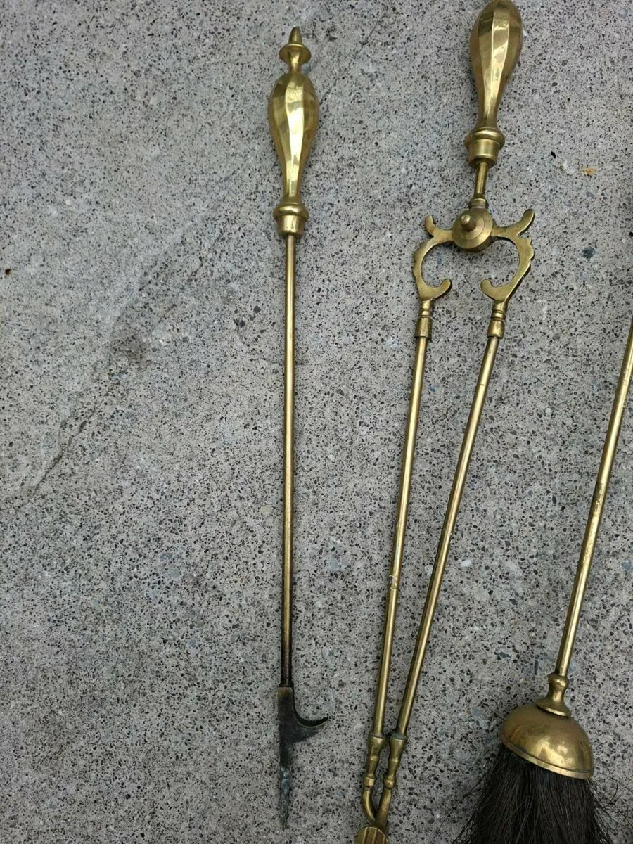 Antique Brass Fire Irons - Image 2