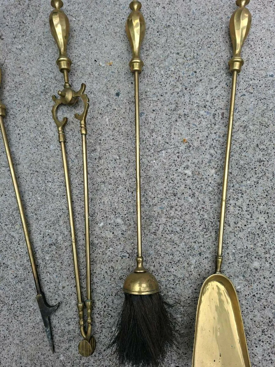 Antique Brass Fire Irons - Image 3