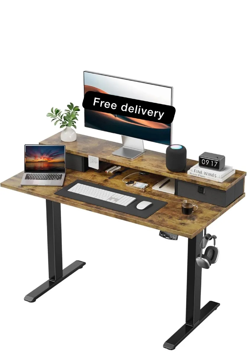 Electric Adjustable Height Desk with 2 Drawers, 10 - Image 1