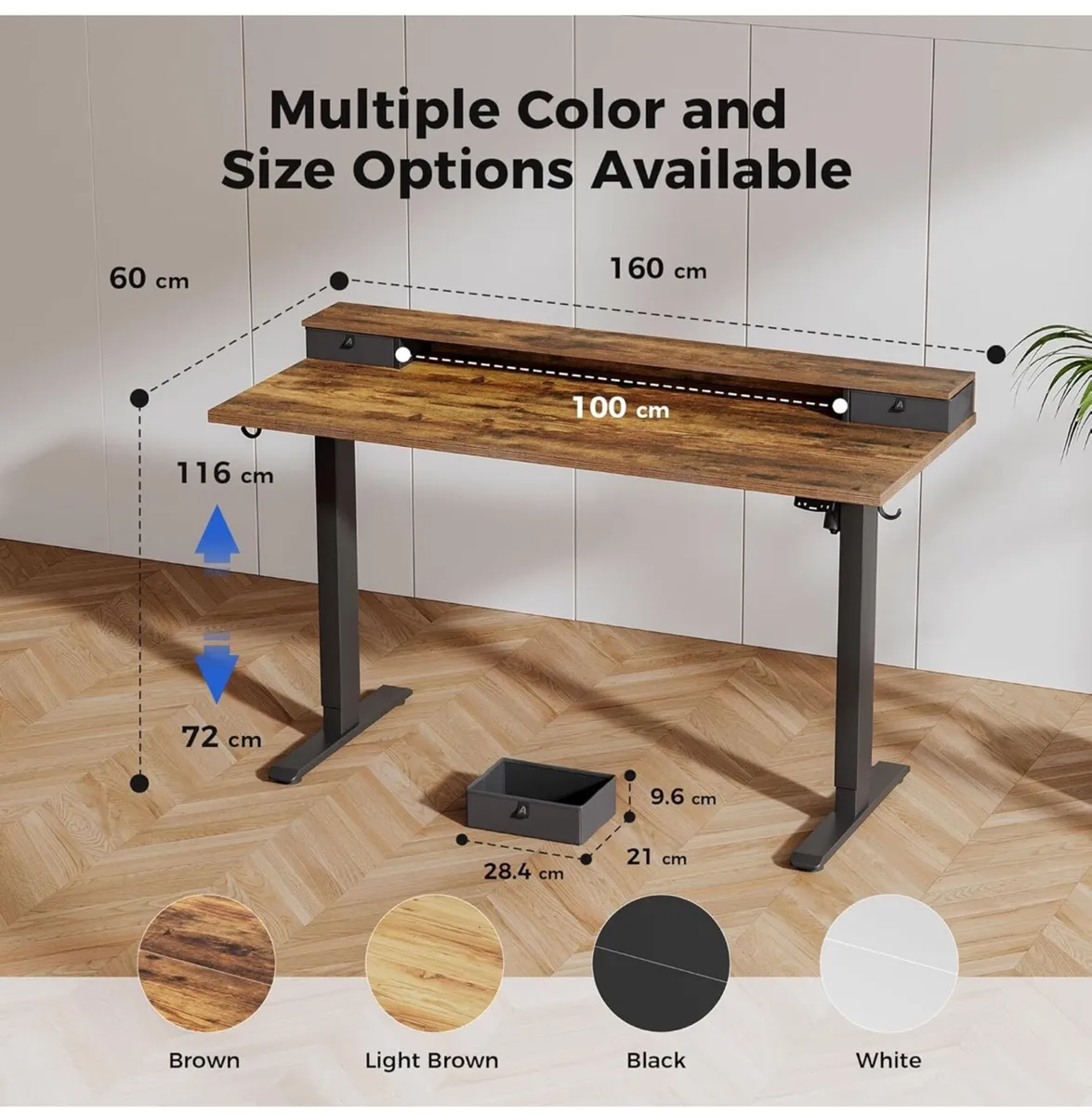 Electric Adjustable Height Desk with 2 Drawers, 10 - Image 1