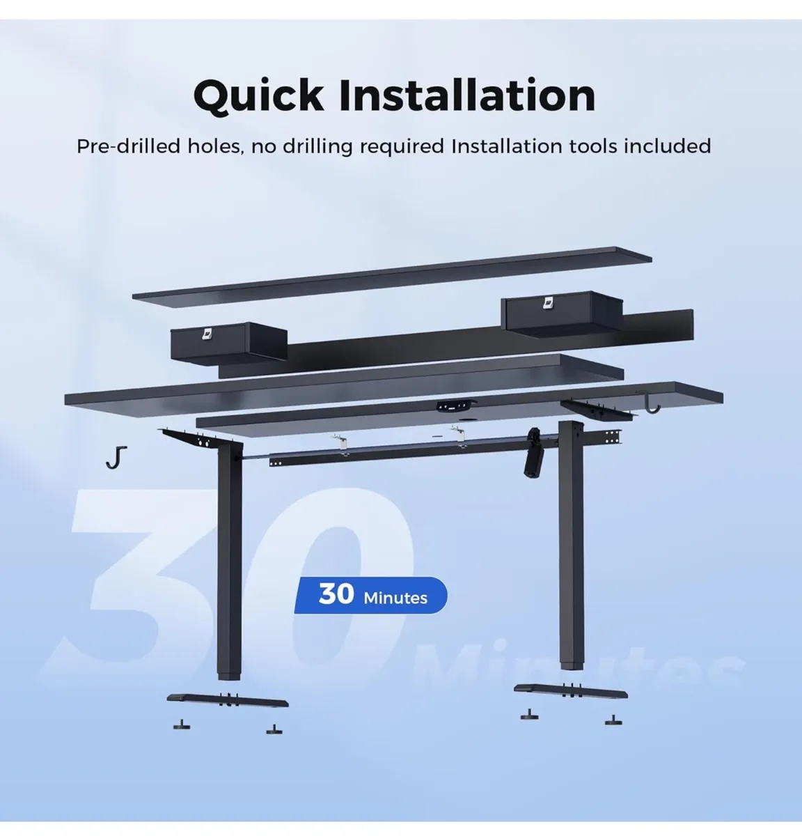 Electric Adjustable Height Desk with 2 Drawers, 10 - Image 3