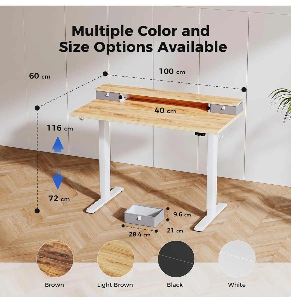 Electric Adjustable Height Desk with 2 Drawers, 10 - Image 1