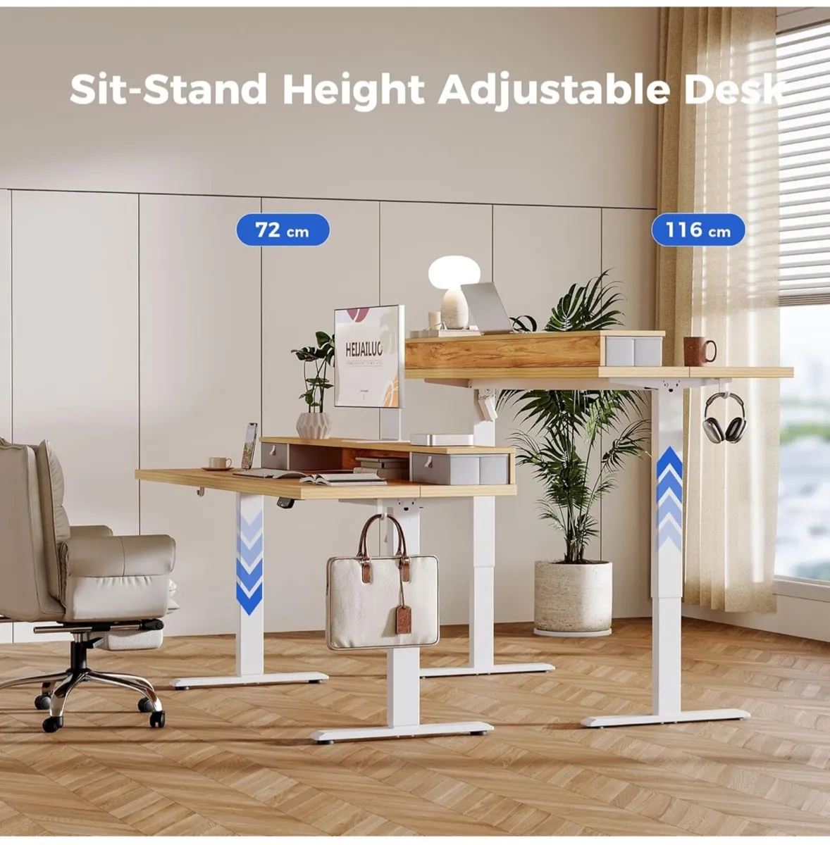 Electric Adjustable Height Desk with 2 Drawers, 10 - Image 2