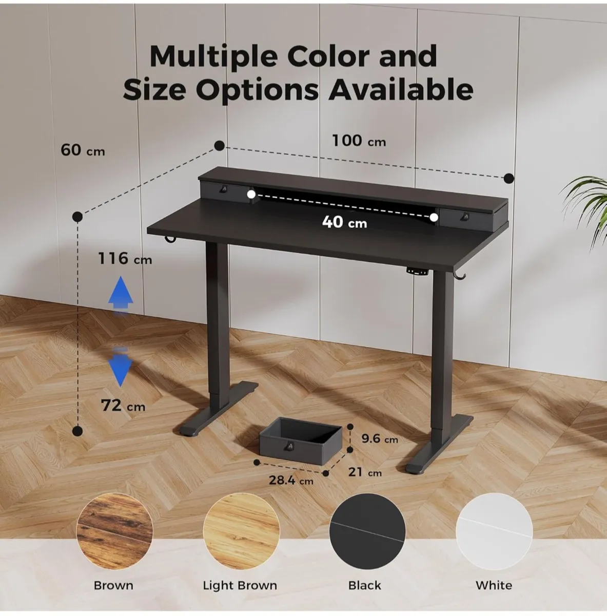 Electric Adjustable Height Desk with 2 Drawers, 10 - Image 1