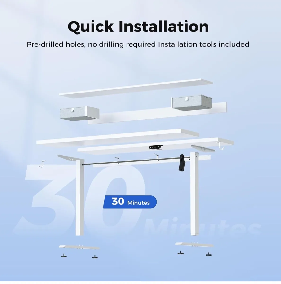Electric Adjustable Height Desk with 2 Drawers, 10 - Image 2