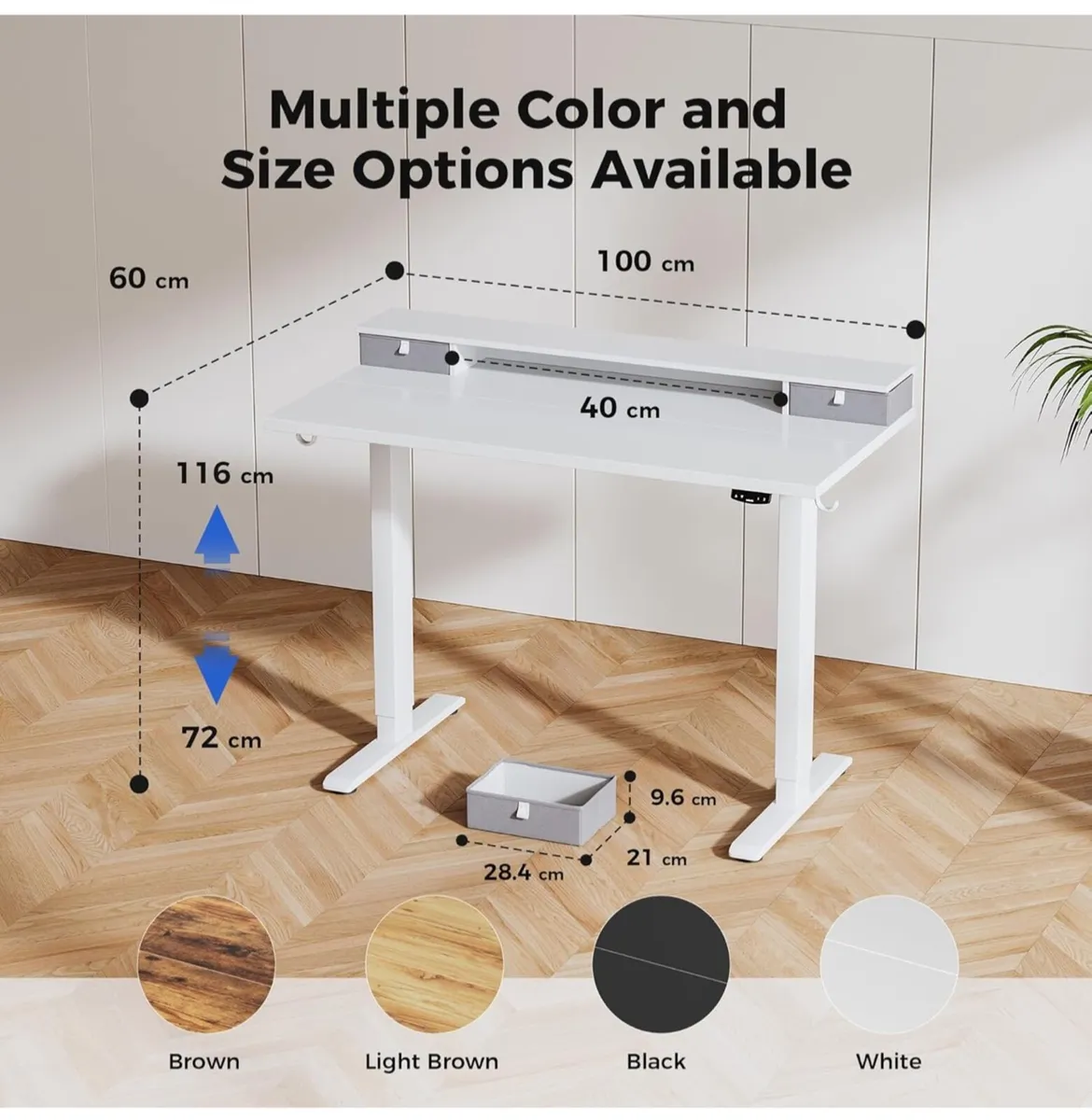 Electric Adjustable Height Desk with 2 Drawers, 10 - Image 1