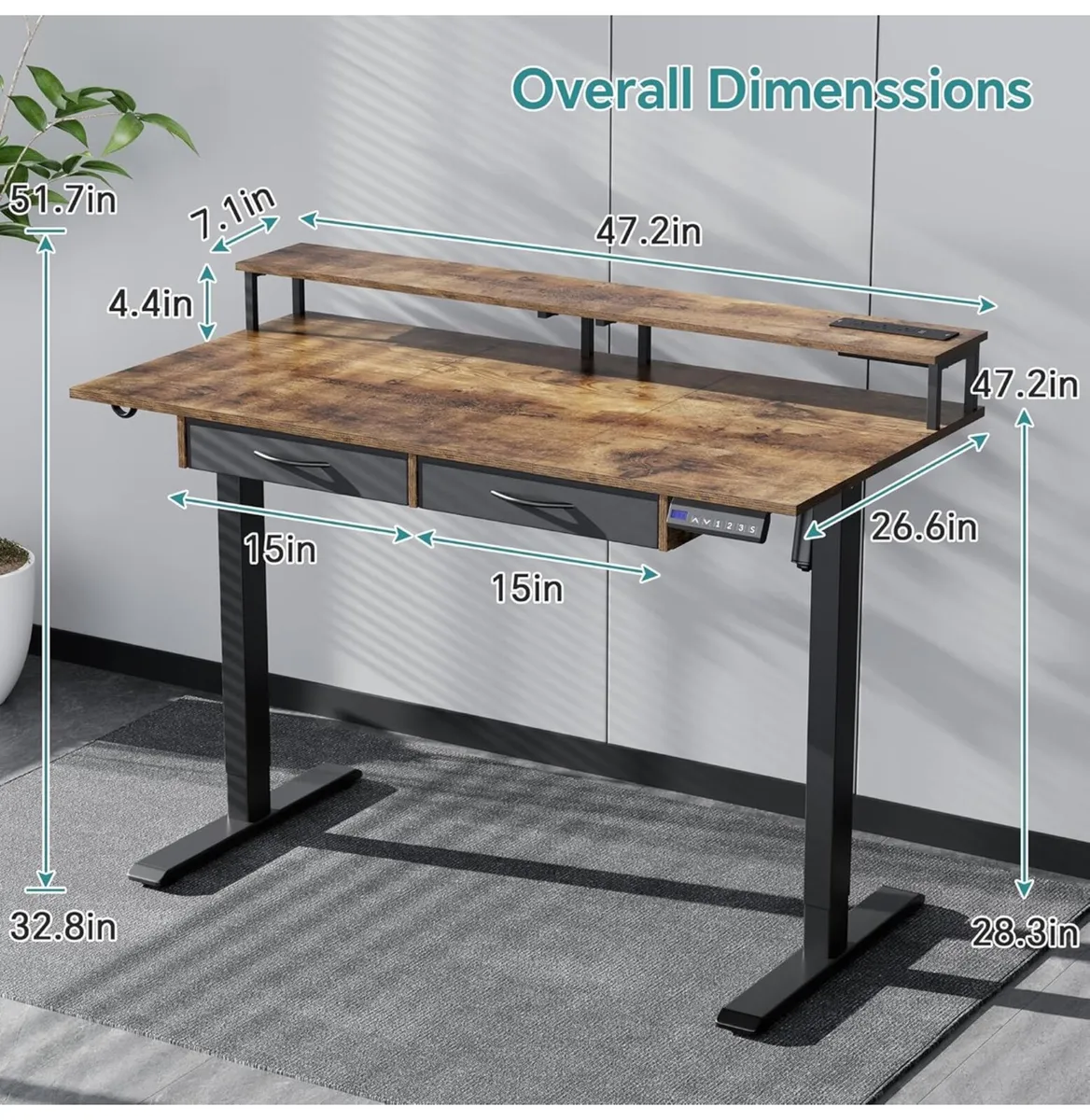 Standing Desk, Electric Height Adjustable Desk wit - Image 2