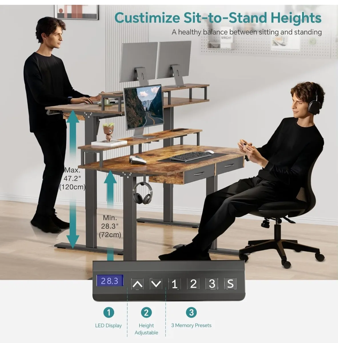Standing Desk, Electric Height Adjustable Desk wit - Image 4