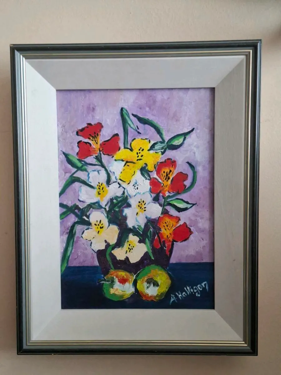 Lovely Original still life Flowers & Apples - Image 1