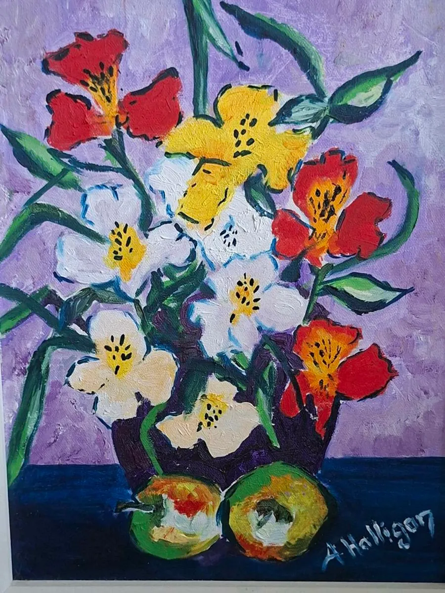 Lovely Original still life Flowers & Apples - Image 3