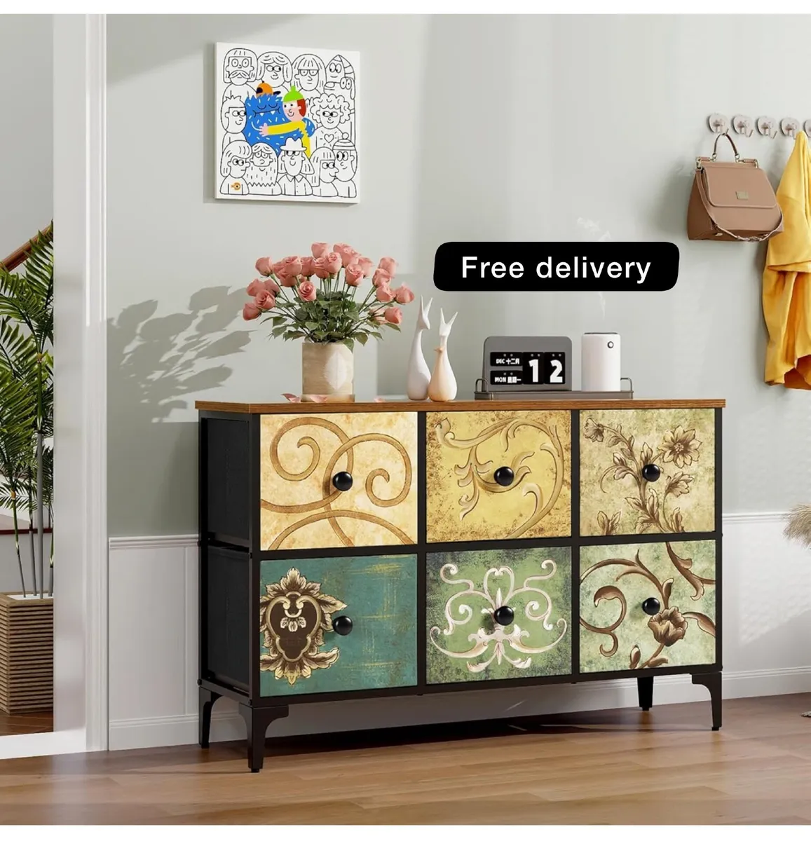 Chest of Drawers,6-Drawer TV Stand Cabinet with Me - Image 1