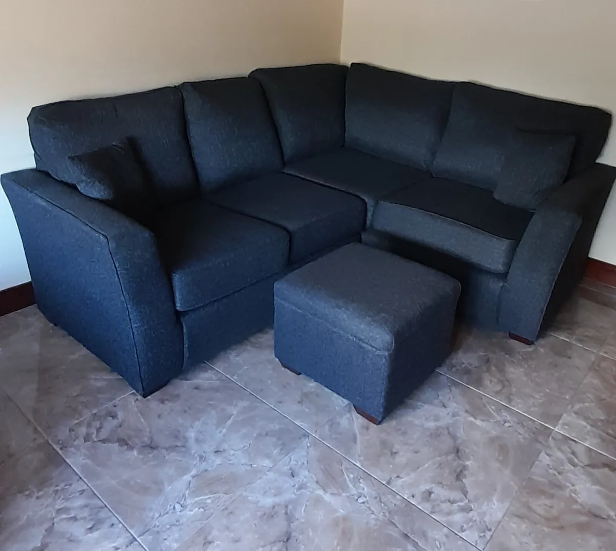 Black corner sofa and footstool. - Image 2
