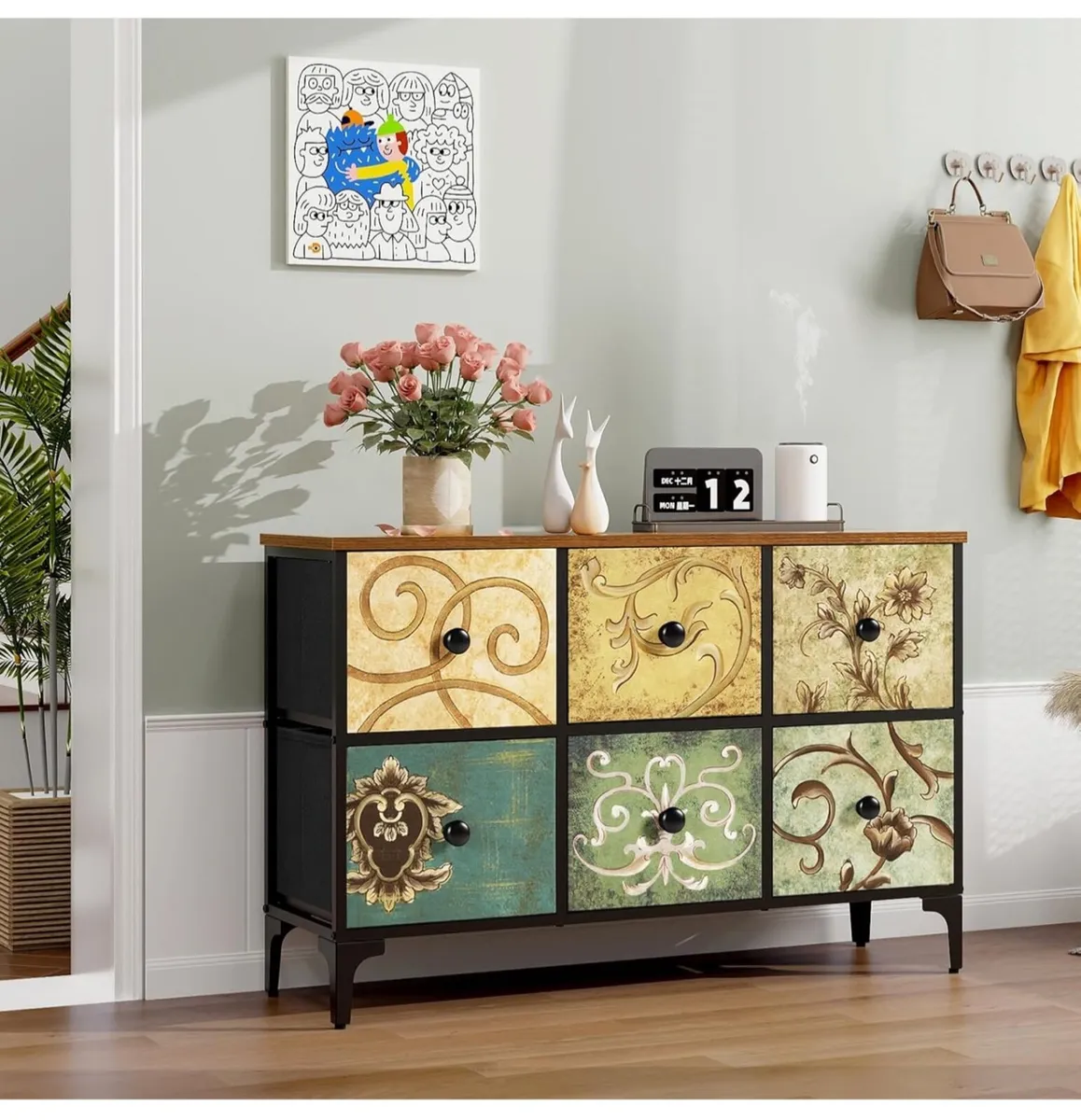 Chest of Drawers,6-Drawer TV Stand Cabinet with Me - Image 4