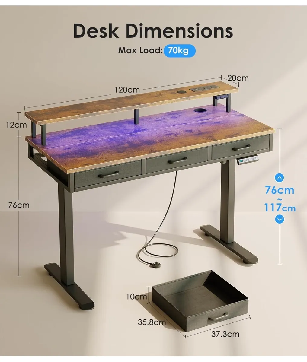 Electric Standing Desk, 120 x 54cm Height Adjustab - Image 1