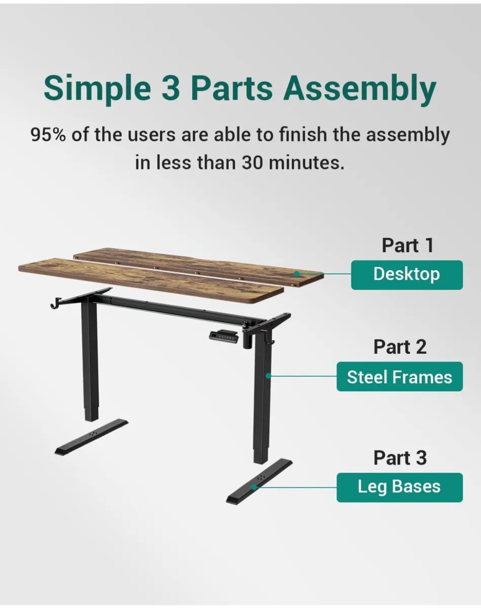 Electric Height Adjustable Standing Desk, 60x100cm - Image 2