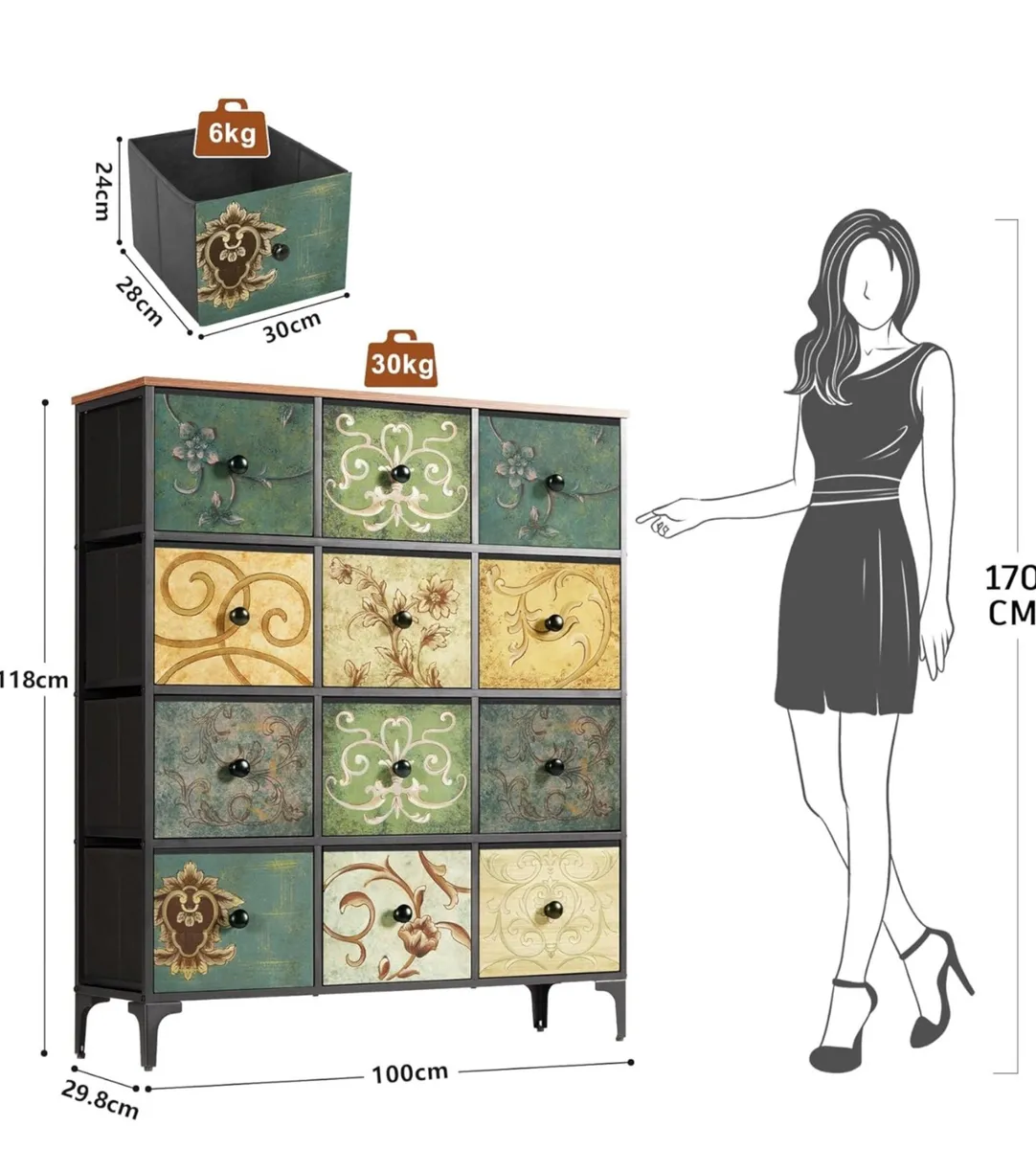 Chest of Drawers Bedroom,12-Drawer Wide Storage Or - Image 2